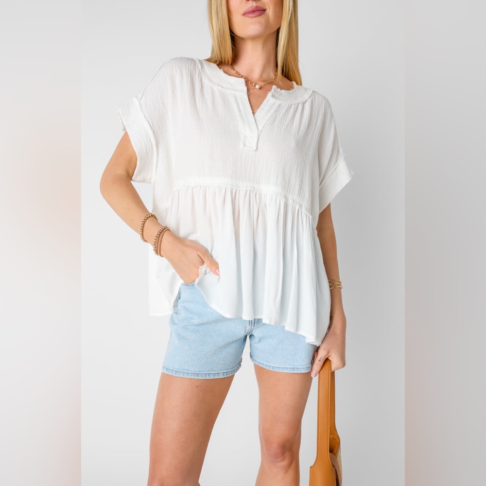 Sewn + Seen Women's Evelyn Peplum Top- White- L